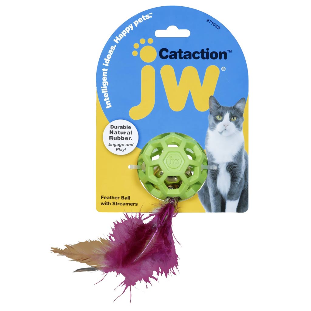 JW PET CATACTION FEATHER BALL WITH BELL