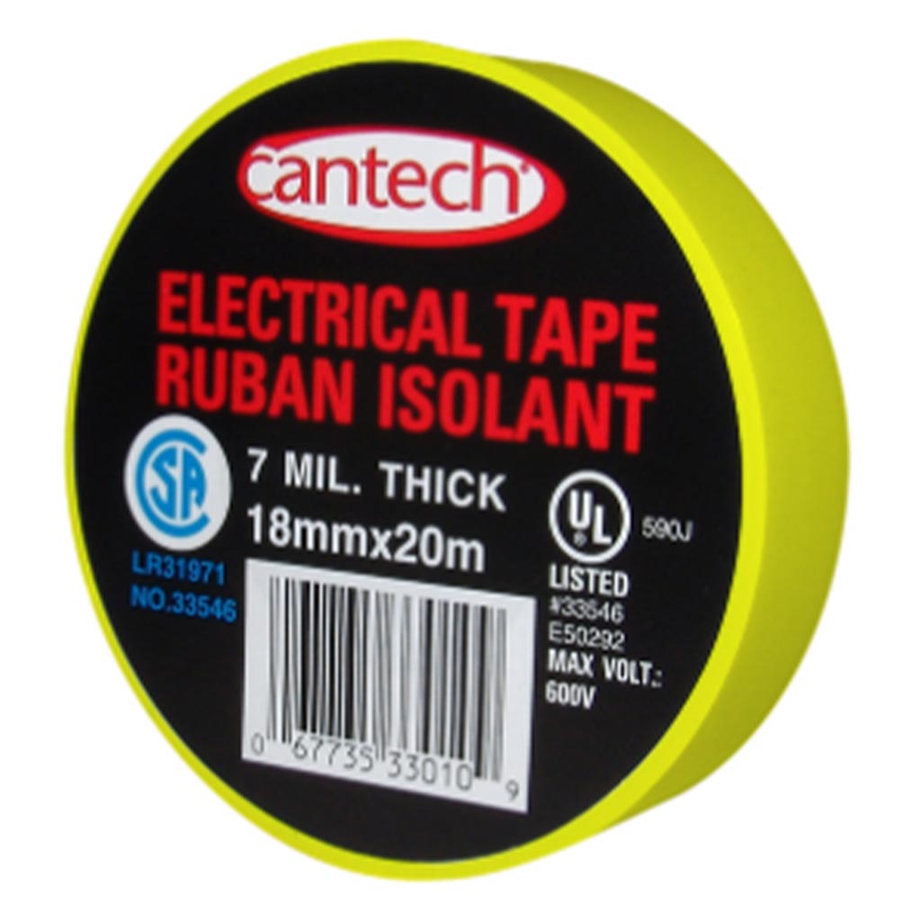 CANTECH ELECTRICAL TAPE YELLOW 20M L X 18MM W