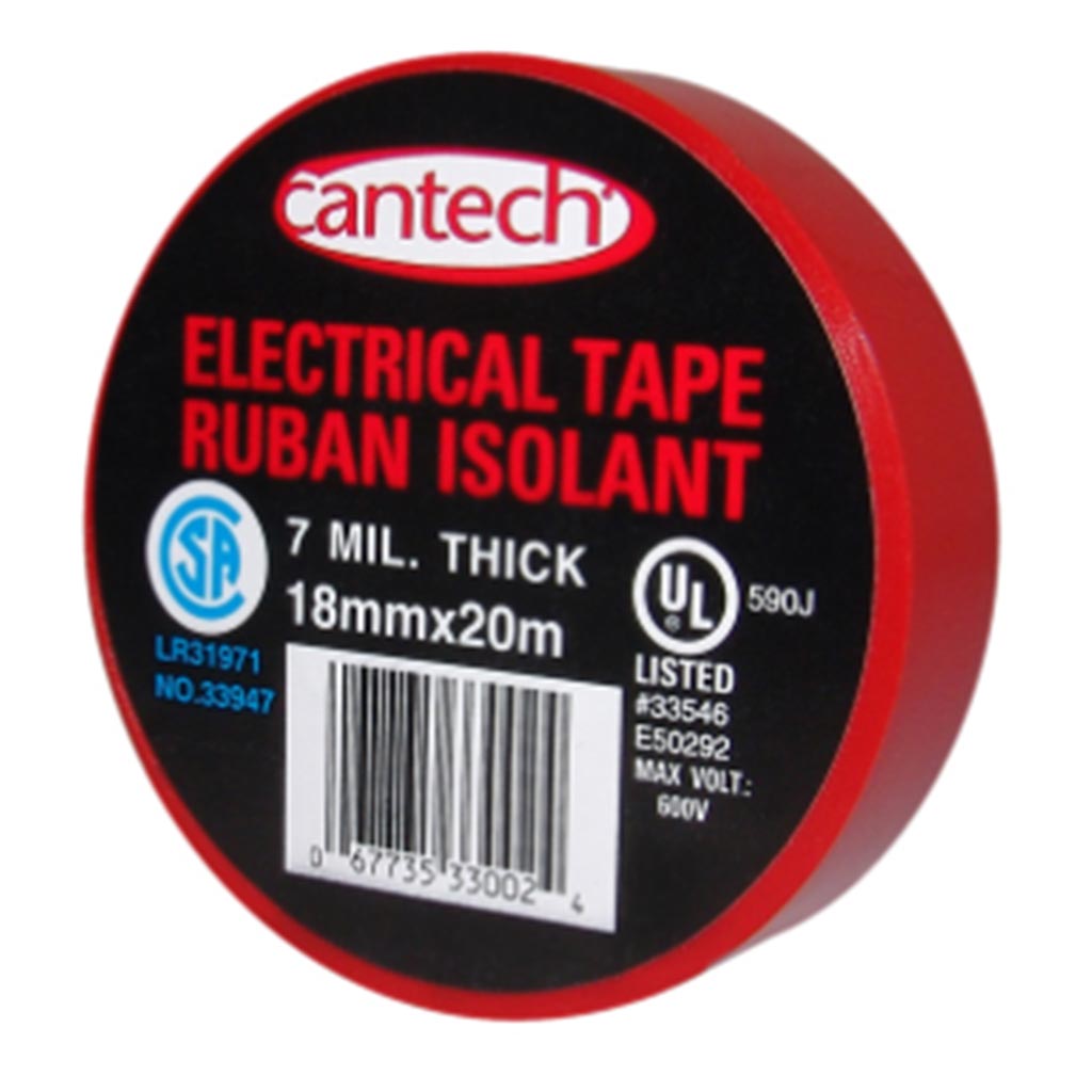 CANTECH ELECTRICAL TAPE RED, 20M L X 18MM W