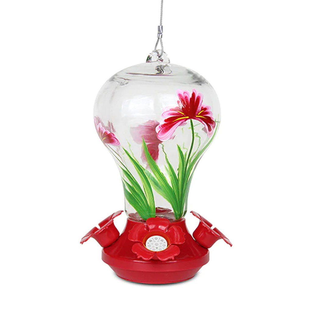 PINEBUSH HUMMINGBIRD GLASS FLOWER DESIGN FEEDER