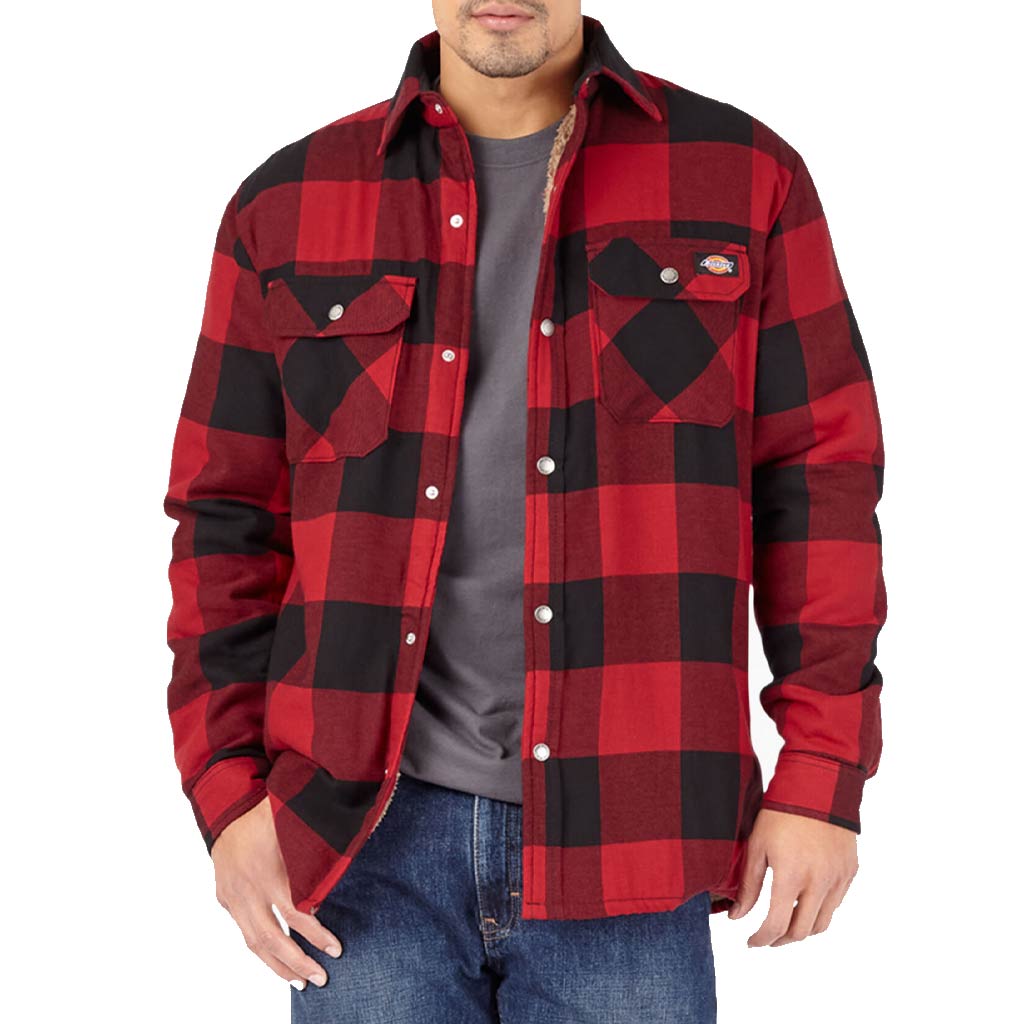 DV - DICKIES MENS SHERPA LINED FLANNEL SHIRT RED/BLACK SMALL