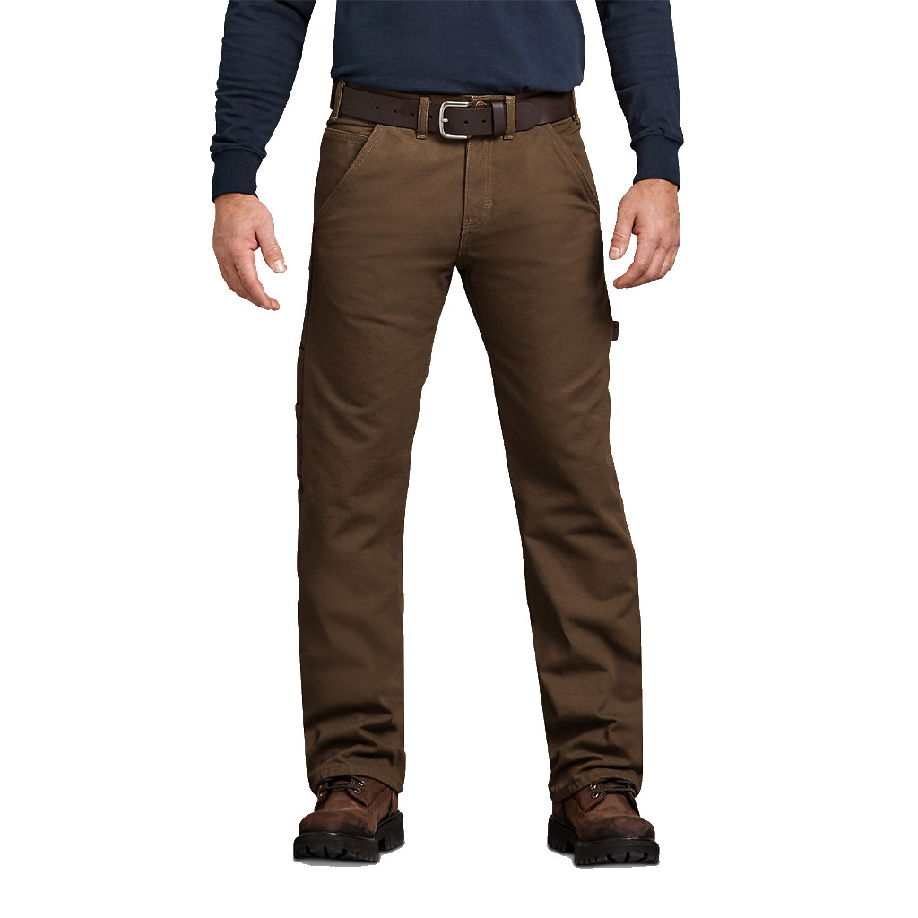 Dickies Relaxed Straight Fit Flannel Lined Carpenter Duck Jeans Brown 42 30