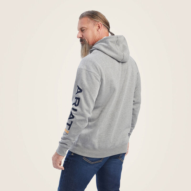 ARIAT MENS REBAR GRAPHIC HOODIE HTHR GRY/ULTRMRN SML