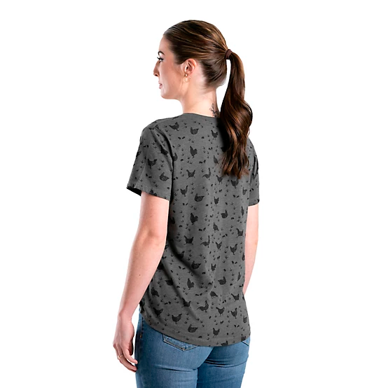 BERNE WOMENS PERFORMANCE V-NECK SHORT SLEEVE TEE PRINT CHICKEN GRAPHITE (M)