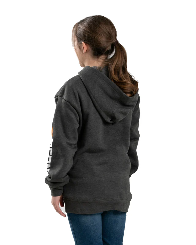 BERNE YOUTH SIGNATURE SLEEVE HOODED PULLOVER GRAPHITE (XS)