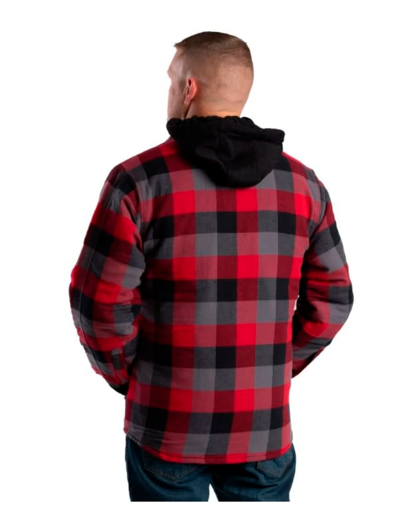 BERNE MENS QUILT-LINED HOODED SHIRT JACKET PLAID RED E (M)