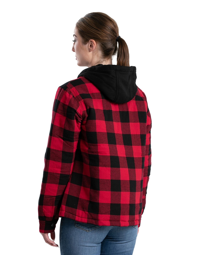 BERNE WOMENS HEARTLAND HOODED SHIRT JACKET PLAID RED BLACK BUFFALO (S)