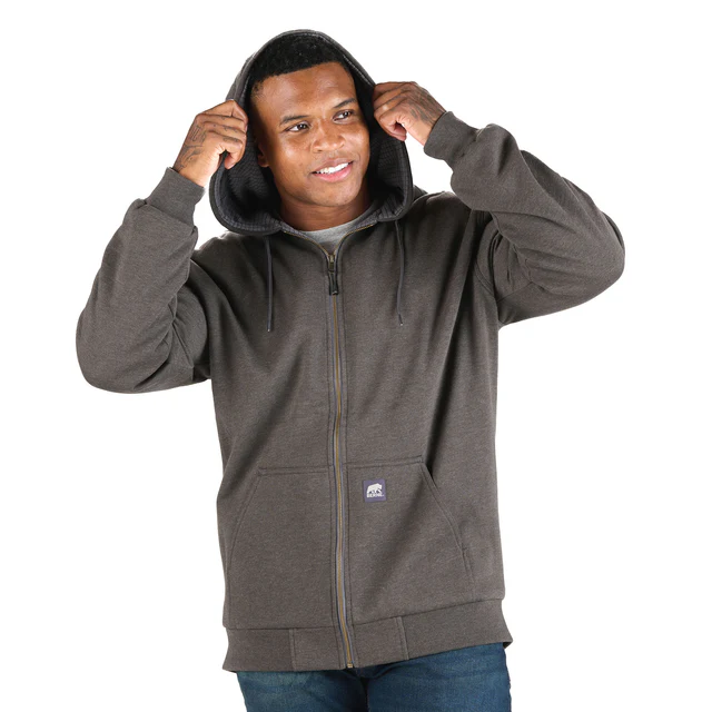 BERNE MENS GRID FLEECE-LINED FULL ZIP HOODED SWEATSHIRT GRAPHITE (XL)