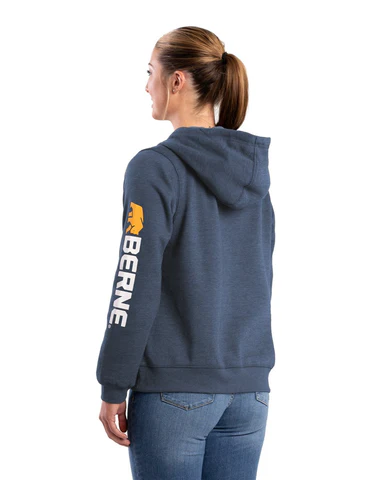 BERNE WOMENS SIGNATURE SLEEVE HOODED PULLOVER STEEL BLUE (XL)