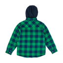 BERNE YOUTH FLANNEL QUILT-LINED HOODED SHIRT JACKET PLAID KELLY NAVY (XL)