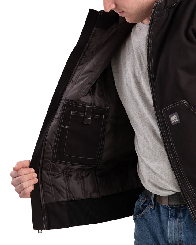 BERNE MENS HIGHLAND DUCK HOODED ACTIVE WORK JACKET BLACK (M)