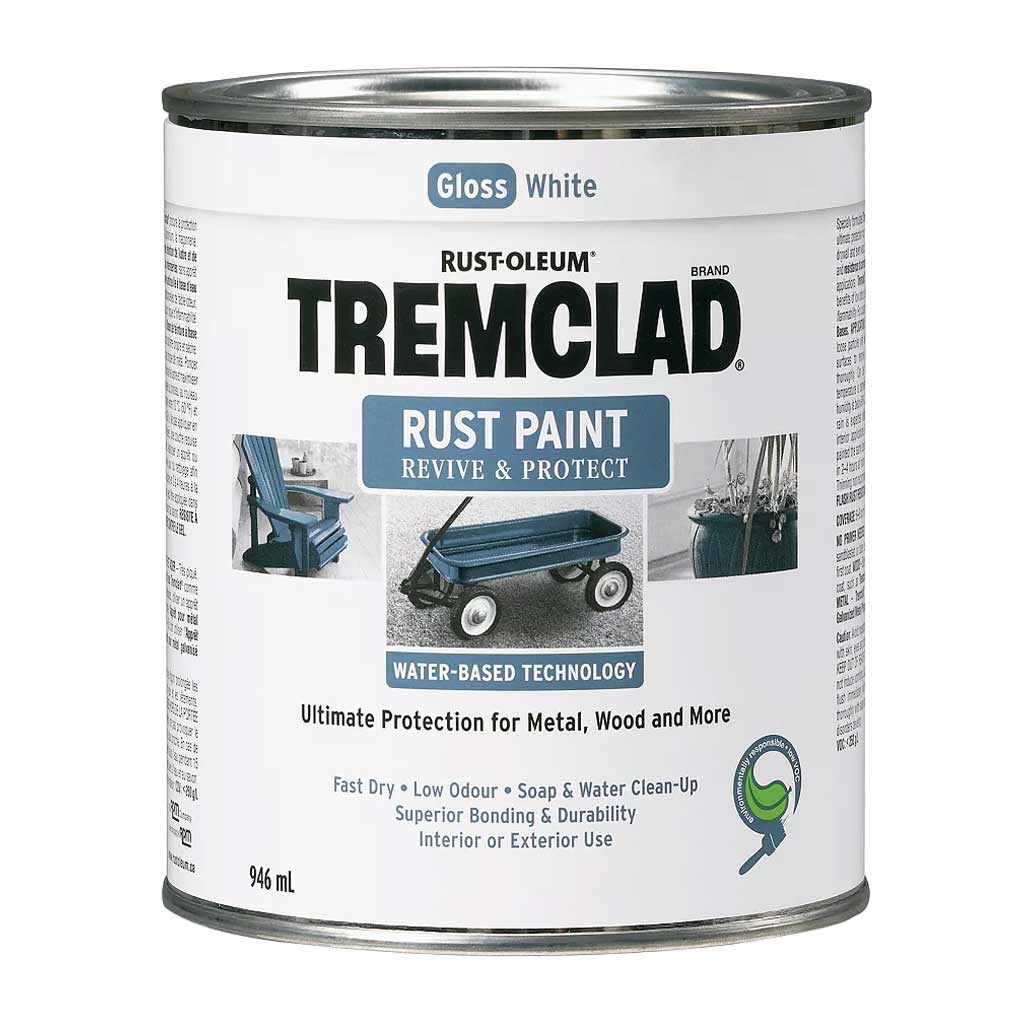 RUSTOLEUM TREMCLAD RUST PAINT GLOSS WHITE WATER BASED 946ML