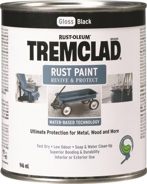 RUSTOLEUM TREMCLAD RUST PAINT GLOSS BLACK WATER BASED 946ML