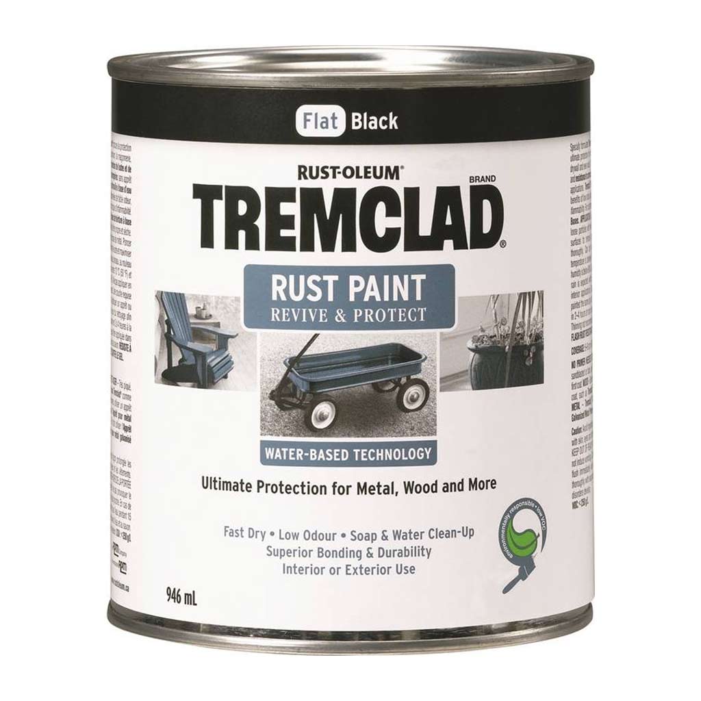 RUSTOLEUM TREMCLAD RUST PAINT FLAT BLACK WATER BASED 946ML