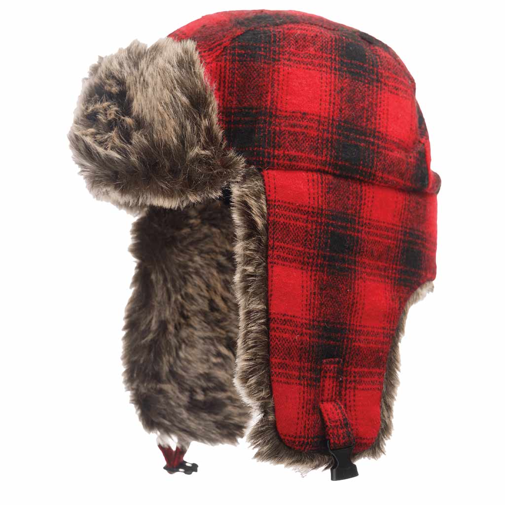 TOUGH DUCK AVIATOR HAT PLAID BLACK &amp; RED (L)