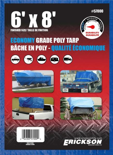 ERICKSON ALL-PURPOSE TARP 6X8' POLY BLUE
