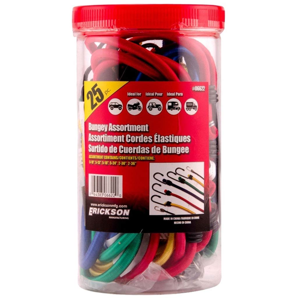 ERICKSON BUNGEE CORDS ASST, 25PK