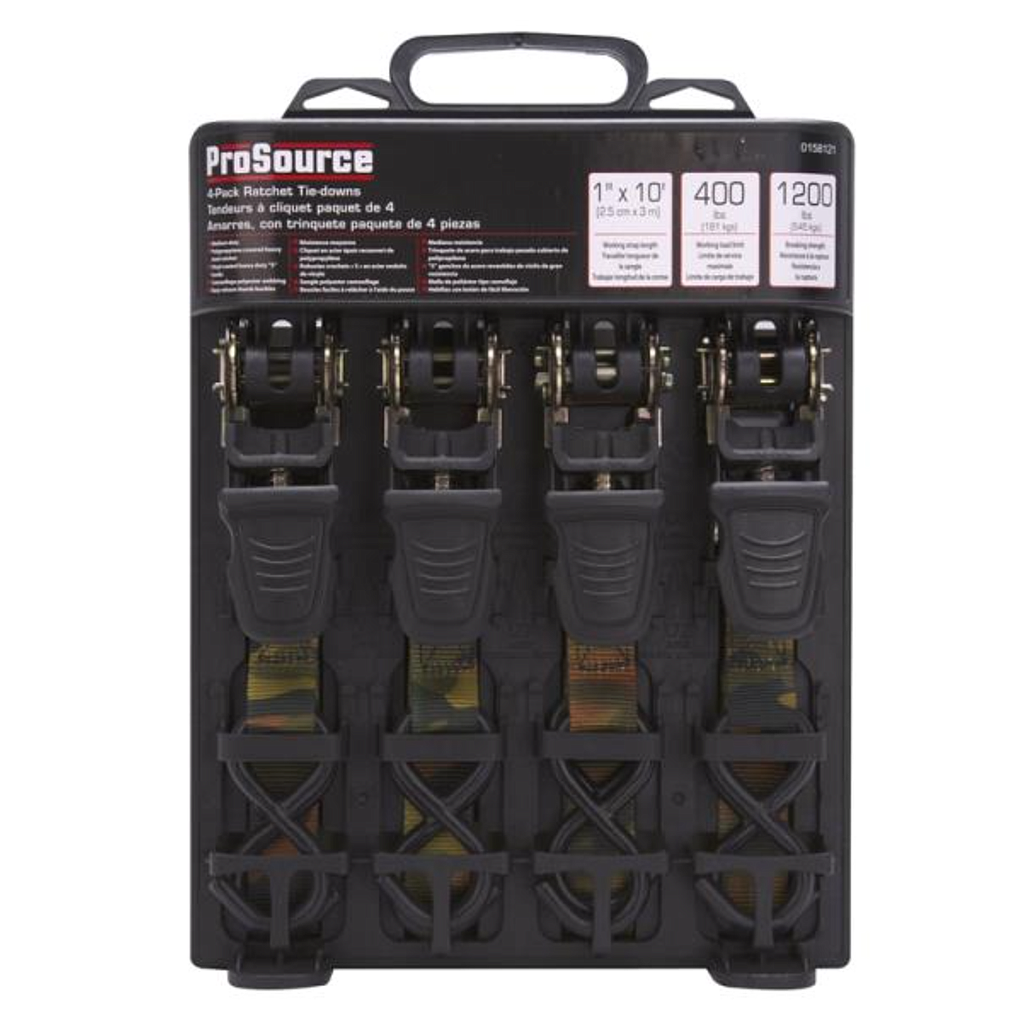 PROSOURCE RATCHET TIE DOWN 10'X1" 1200LB S-HOOK ENDS CAMOUFLAGE 4PK