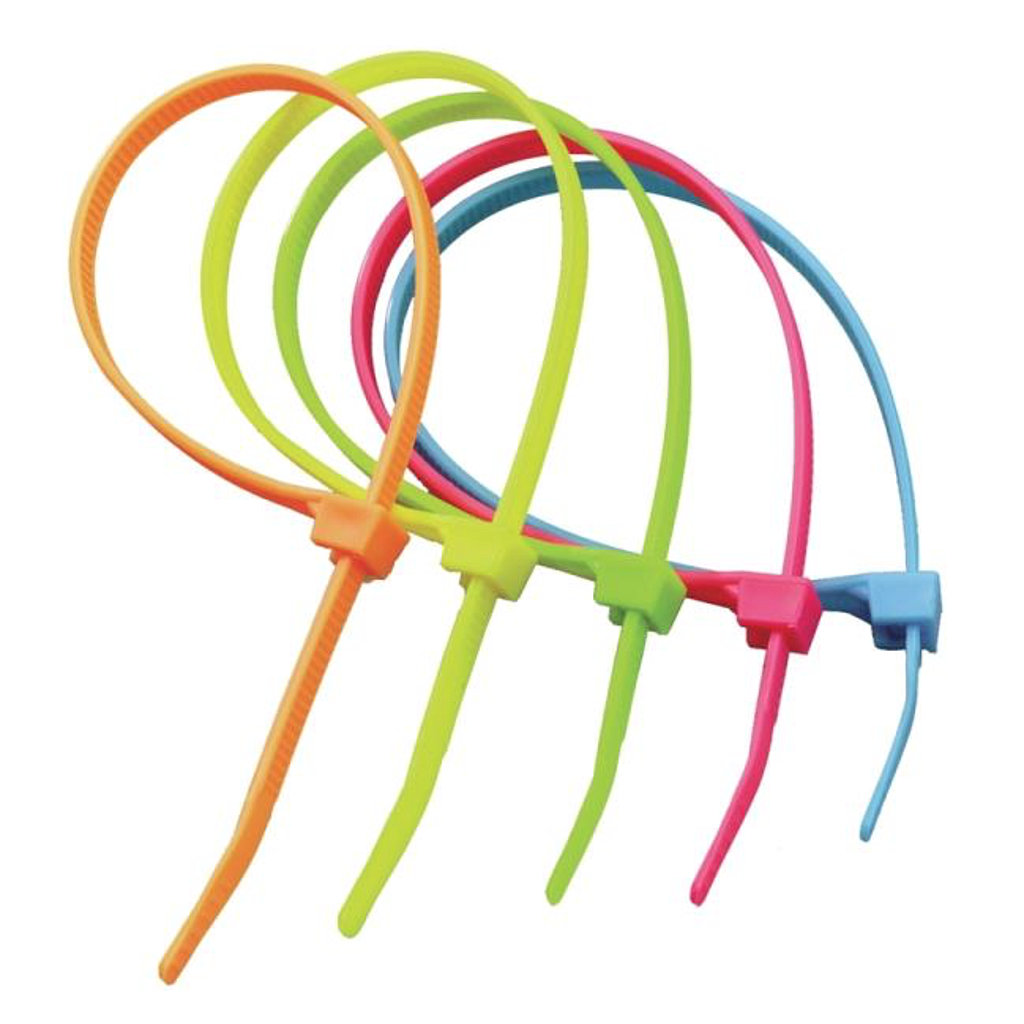 GARDNER BENDER CABLE TIE, NYL, ASST COLOURS, 8IN, 100PK