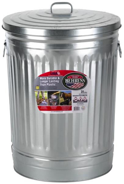 BEHRENS TRASH CAN W/ LID GALVANIZED STEEL 31GAL 1270