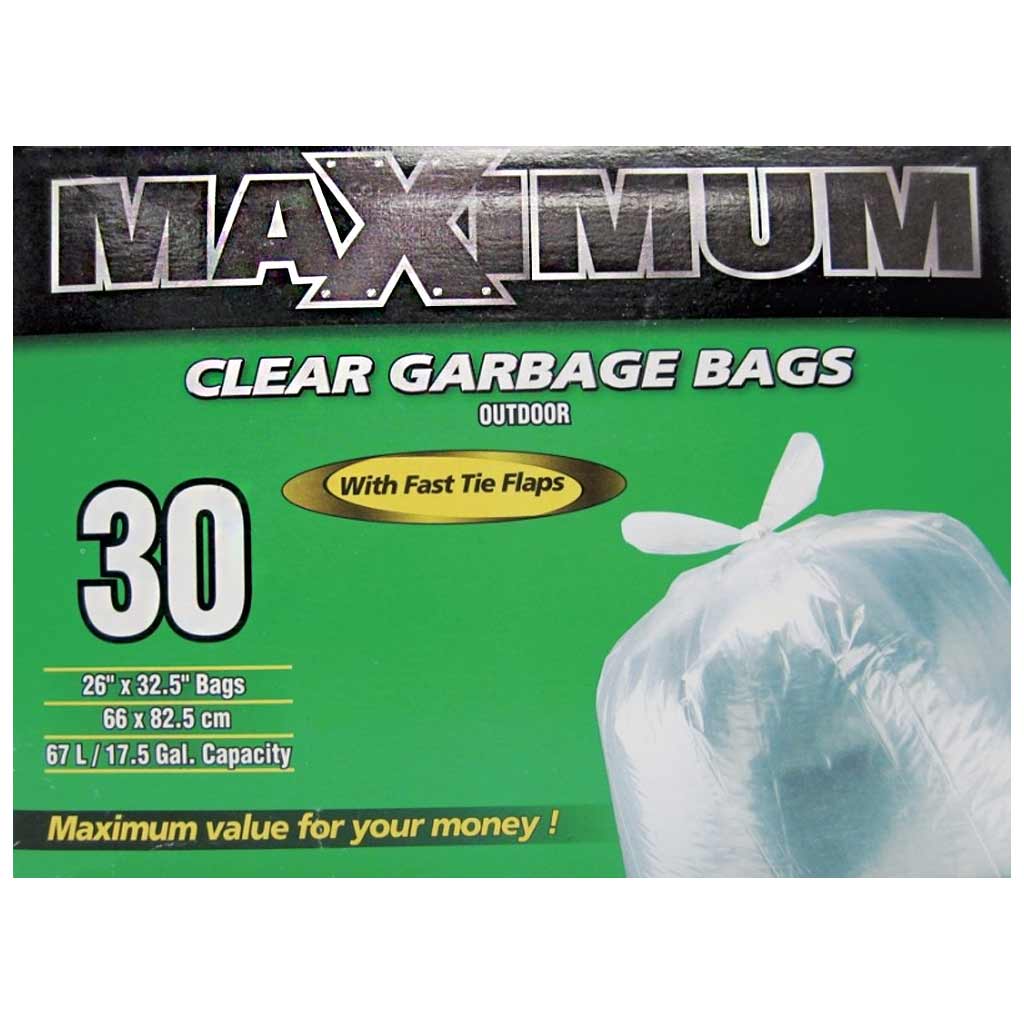 POLYETHICS MAXIMUM GARBAGE BAGS PLSTC, 17.5GAL, CLR, 30PK