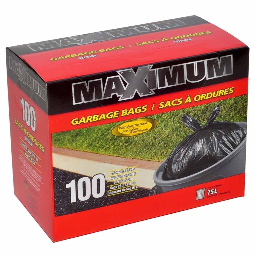 POLYETHICS MAXIMUM GARBAGE BAGS, 67L, 100PK