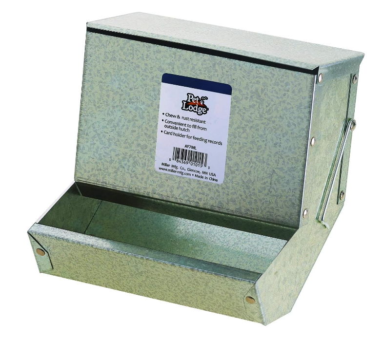 PET LODGE RABBIT FEEDER 7&quot; SOLID BOTTOM W/ LID GALV. STEEL