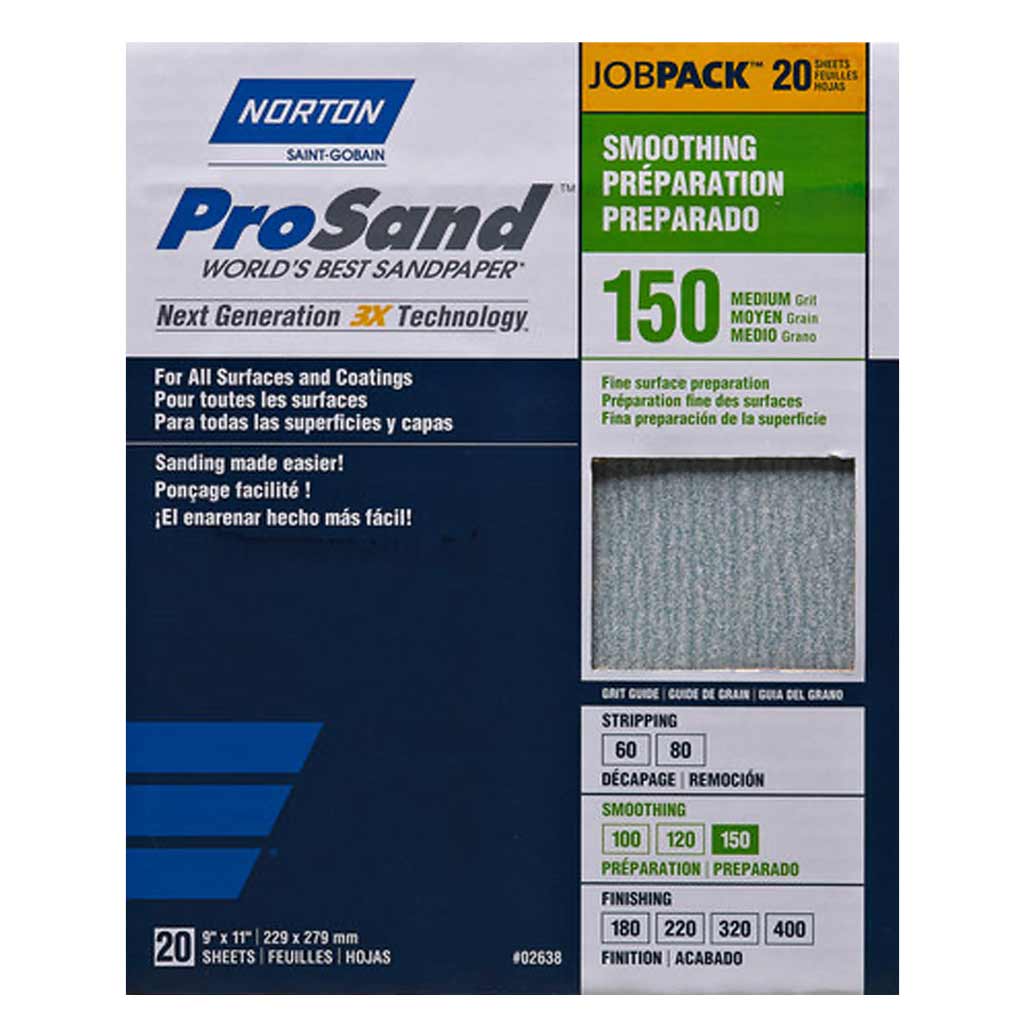 DMB - NORTON PROSAND SANDPAPER, 150 MED GRIT, 20 SHEETS