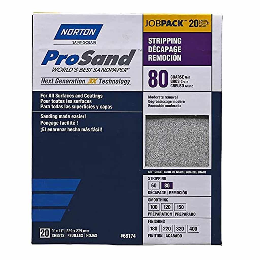 DMB - NORTON PROSAND SANDPAPER, 80 COARSE GRIT, 20 SHEETS