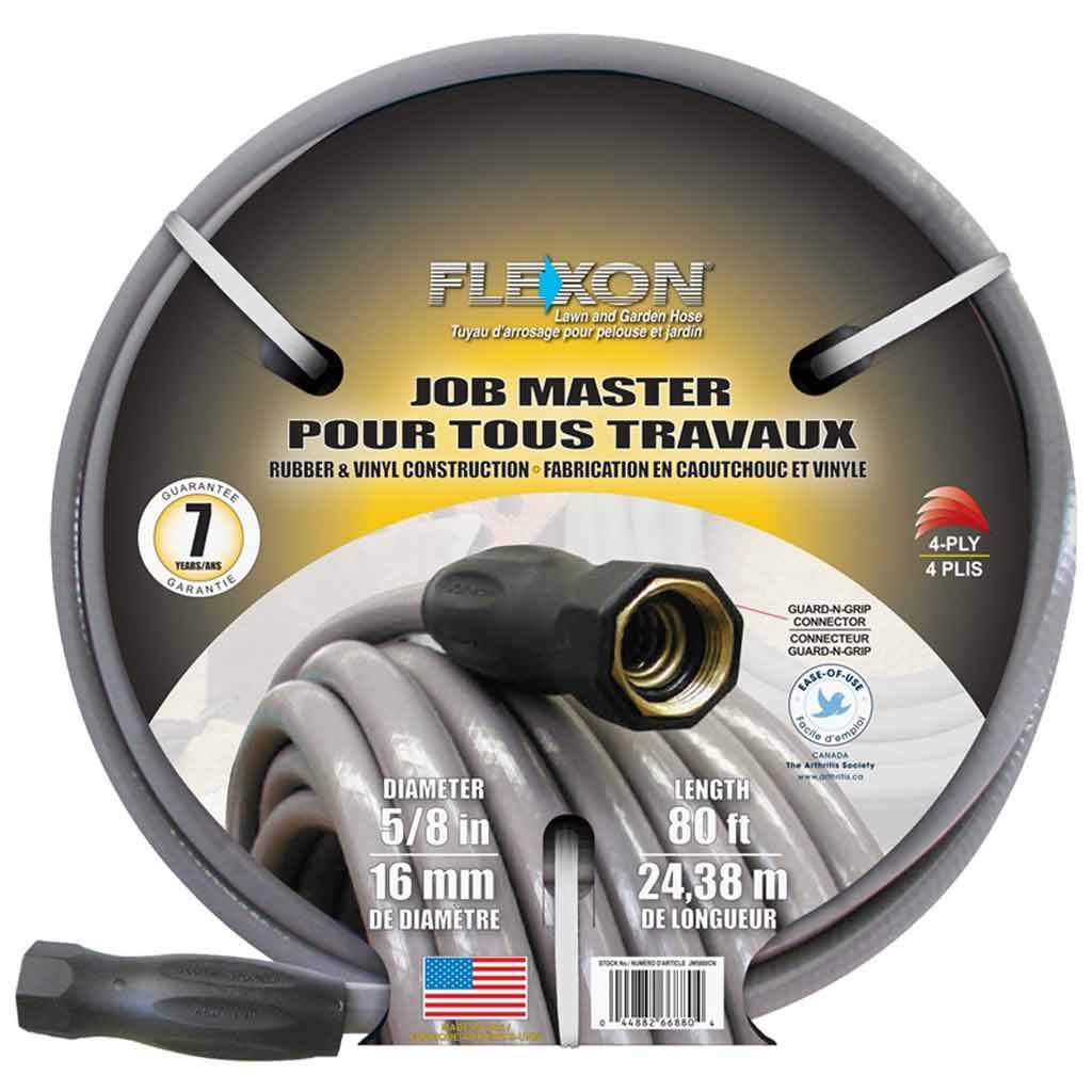 FLEXON GARDEN HOSE JOB MASTER 5/8&quot;X80' GREY RUBBER/VINYL JM5880