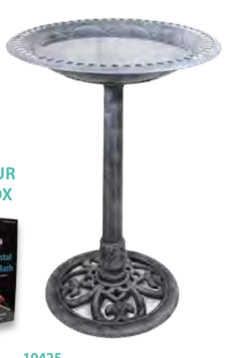 PINEBUSH BIRDBATH ANTIQUE SILVER 27&quot;H POLYRESIN