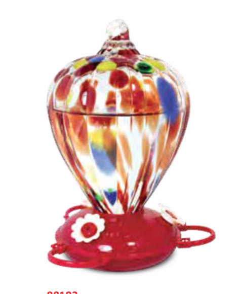 DMB - PINEBUSH ART GLASS HUMMINGBIRD FEEDER RED BALLOON