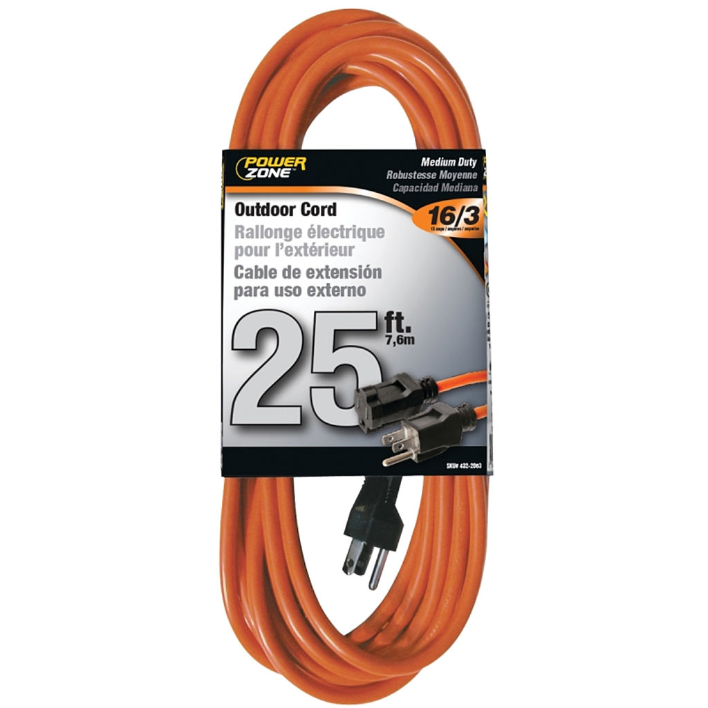 POWERZONE EXTENSION CORD OUTDOOR MEDIUM DUTY 25FT 16/3