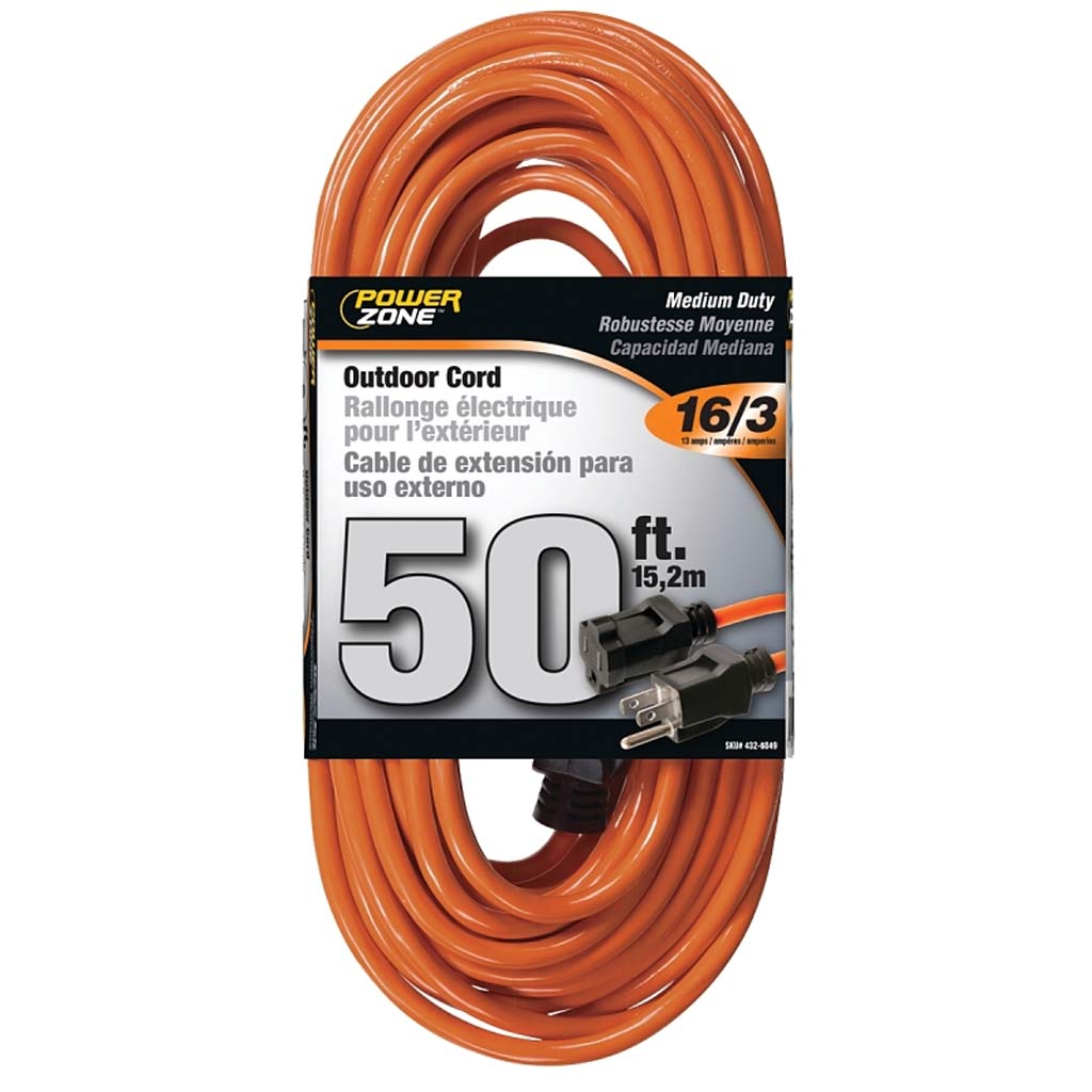 POWERZONE EXT. CORD 16AWG, 50'L, ORANGE