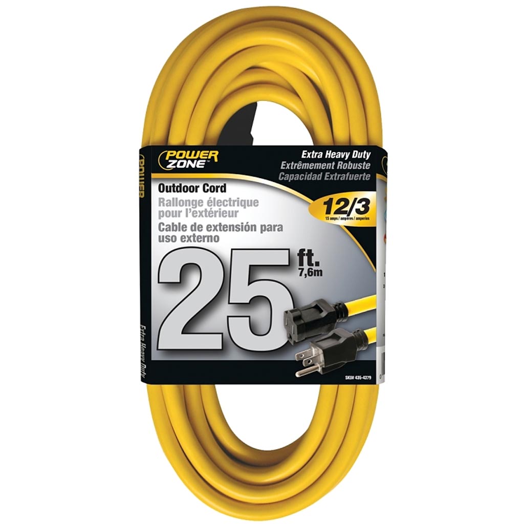 POWERZONE EXTENSION CORD OUTDOOR 25ft 12/3 SJTW 15A 125V
