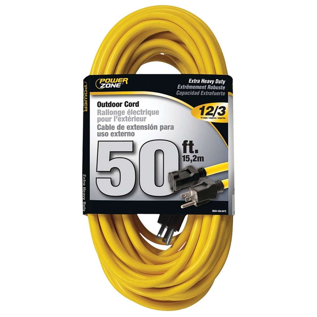 POWERZONE EXTENSION CORD OUTDOOR 50FT 12/3 YELLOW