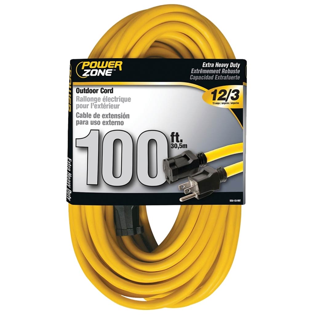 POWERZONE EXTENSION CORD OUTDOOR HEAVY DUTY 100FT 12/3 YELLOW