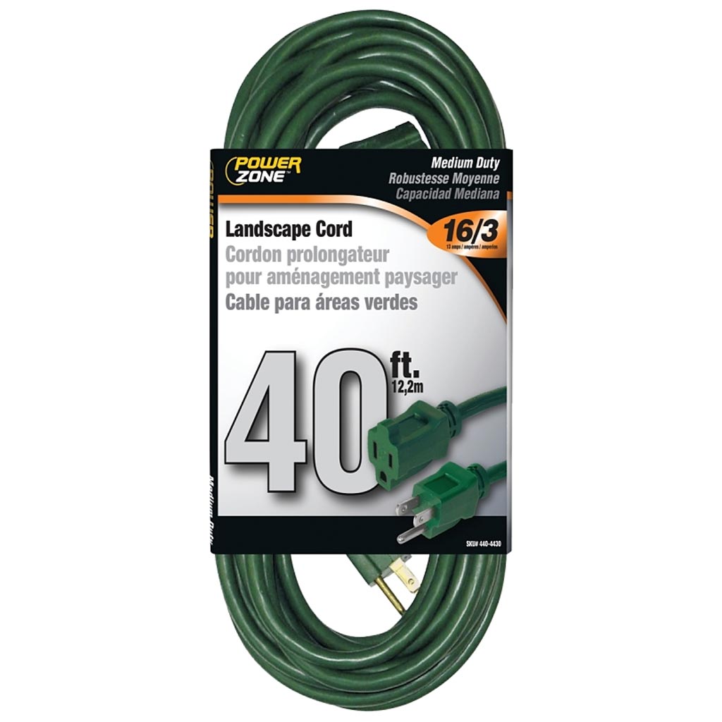 POWERZONE EXTENSION CORD 16AWG, 40'L, GRN