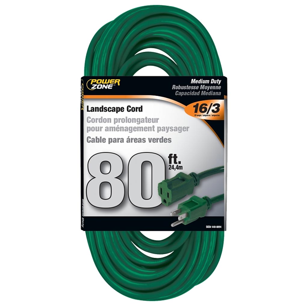 POWERZONE EXTENSION CORD, GREEN, 80'L