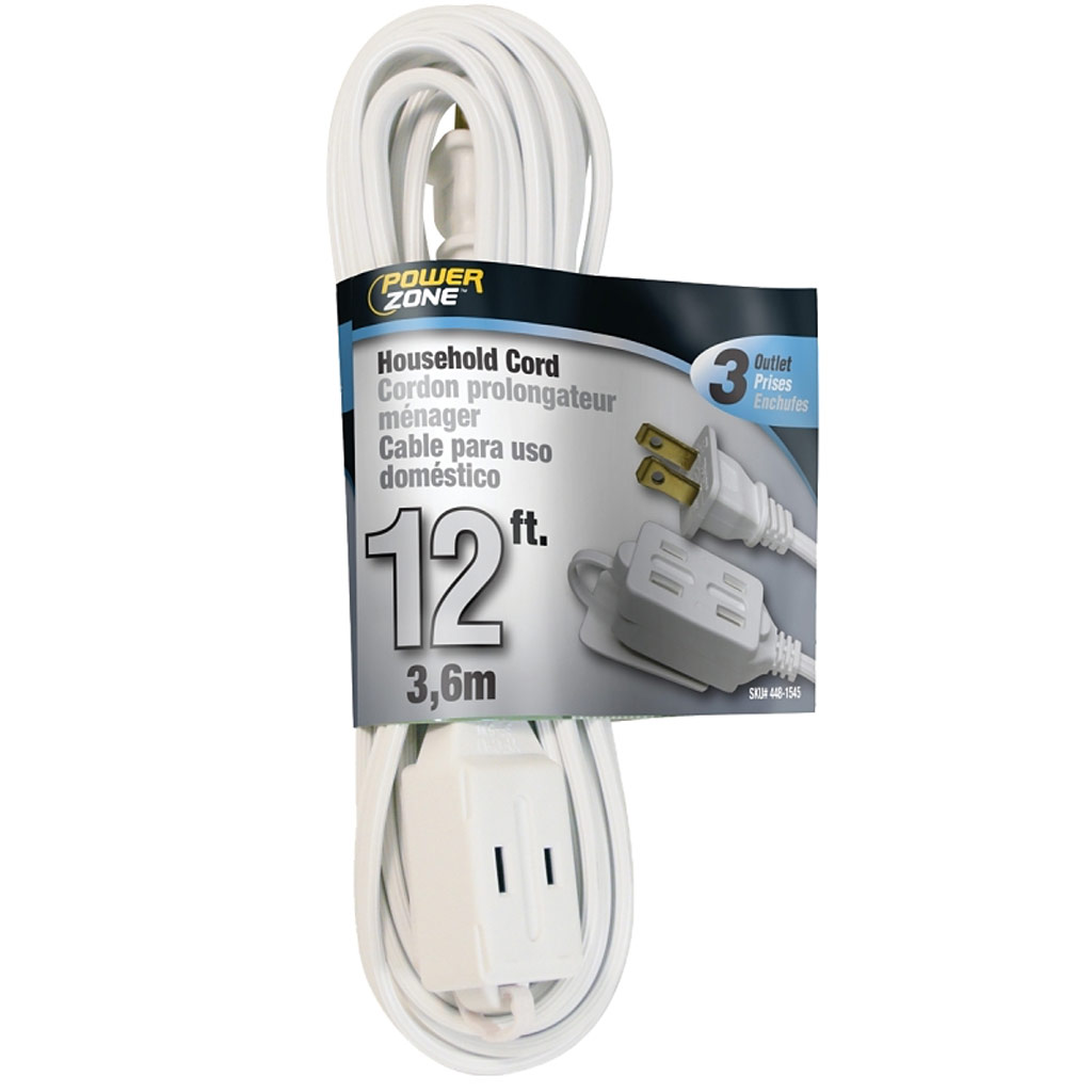 POWERZONE EXTENSION CORD 16AWG, 12'L, WHT