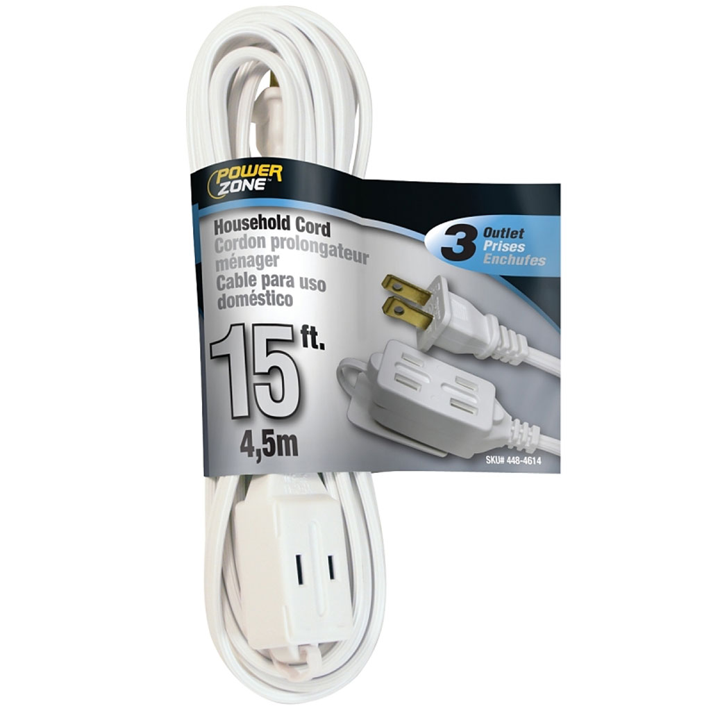 POWERZONE EXTENSTION CORD, 16AWG, 15'L, WHT