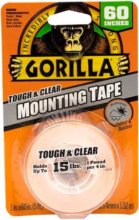 GORILLA MOUNTING TAPE DOUBLE SIDED 60&quot; X 1&quot; CLEAR
