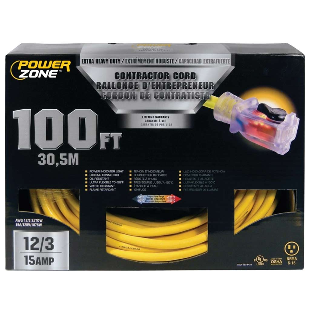 POWERZONE CONTRACTOR CORD 100' 12/3 PRO SJTOW