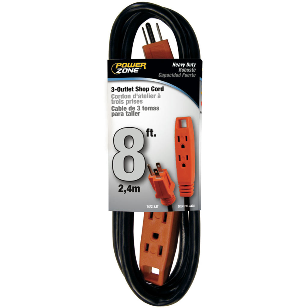 POWERZONE EXT. CORD 14AWG 8'L, BLK/OR