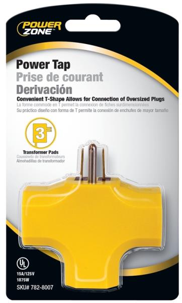 POWERZONE GROUNDED OUTLET ADAPTER 3-OUTLET YELLOW