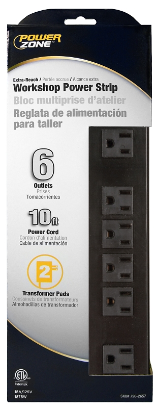 POWERZONE POWER BAR 6 OUTLET FOR WORKSHOP 10FT CORD