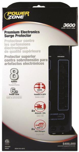 POWERZONE SURGE 8 OUTLET 3600J STRIP