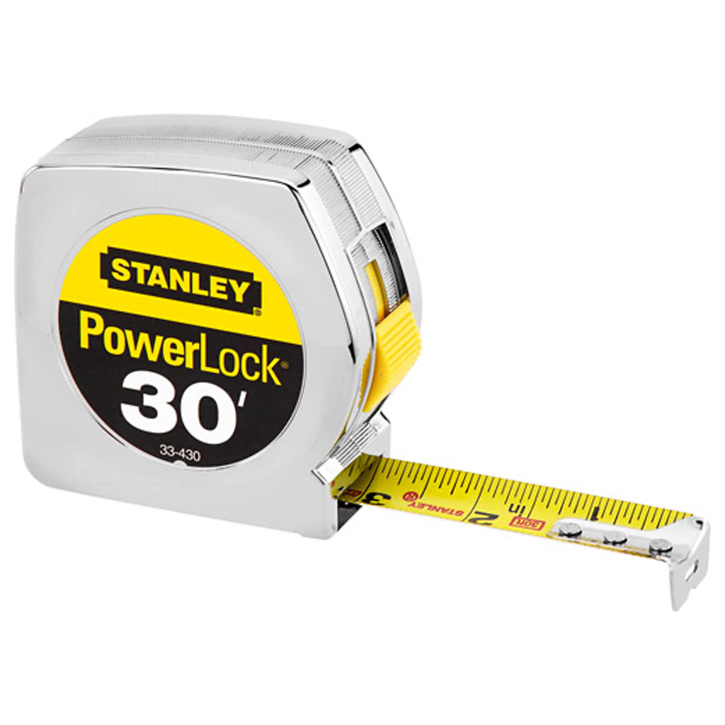 DMB - STANLEY POWERLOCK MEASURING TAPE CHROME CASE, 30'L