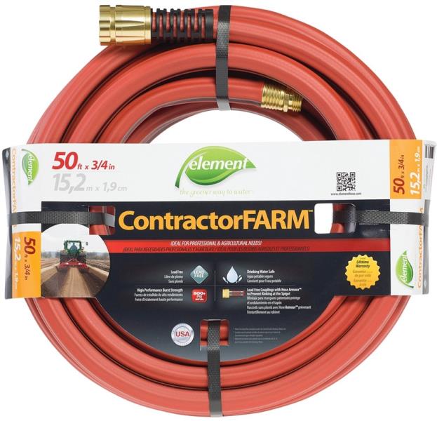 ELEMENT WATER HOSE 50' CONTRACTOR FARM 3/4&quot;D RED ELCF34050