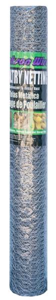 JACKSON WIRE POULTRY NETTING 20GA 50'LX36&quot;W, 1&quot; HEX MESH GALV.